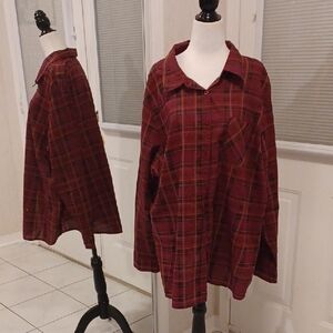 4/$60 Burgundy Plaid Cotton Button-Up Shirt - Size 3X